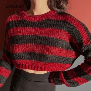 Women’s red and black cropped sweater